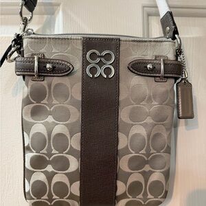 Coach Gray and Brown Signature Crossbody Bag